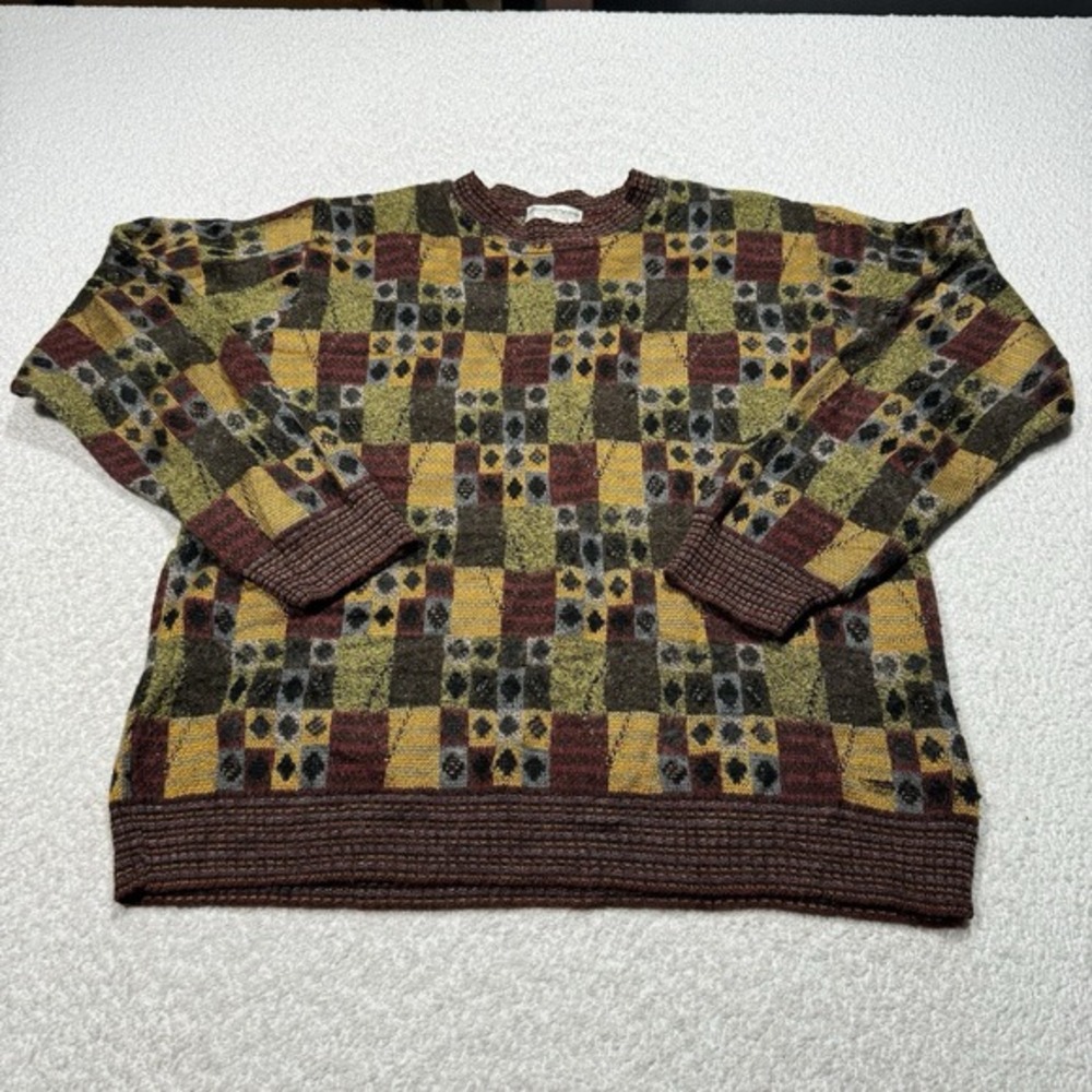 Norm‎ Thompson Mens Sweater Multicolor Abstract Wool Long Sleeve Grandpa VTG XL
